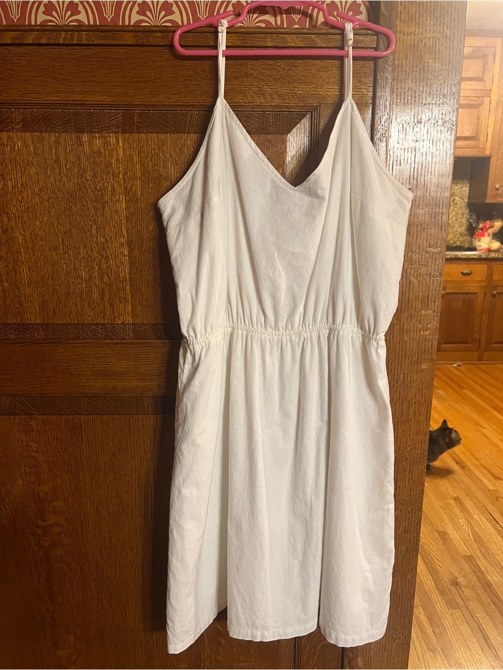 J Crew Factory White Linen Rayon Spaghetti Strap Lined Dress EUC Size XL - Picture 2 of 11